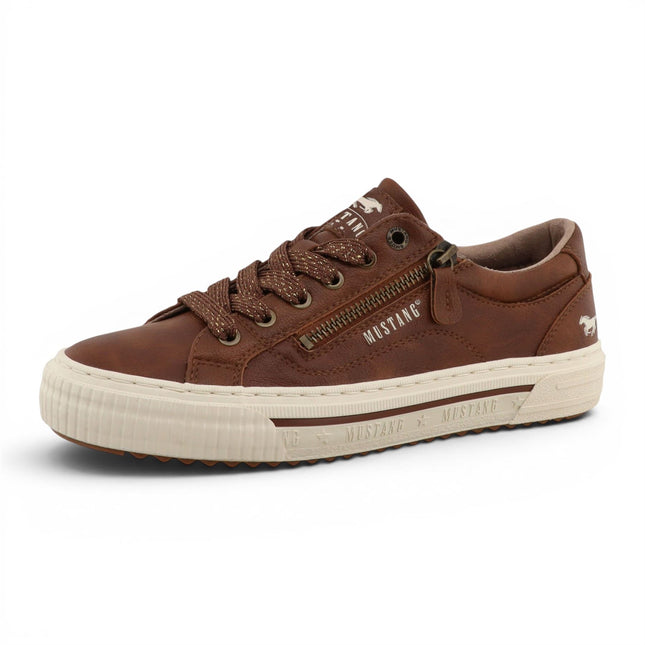 Mustang Women's Tan Faux Leather Trainer Sneaker Casual Shoes - M0112011