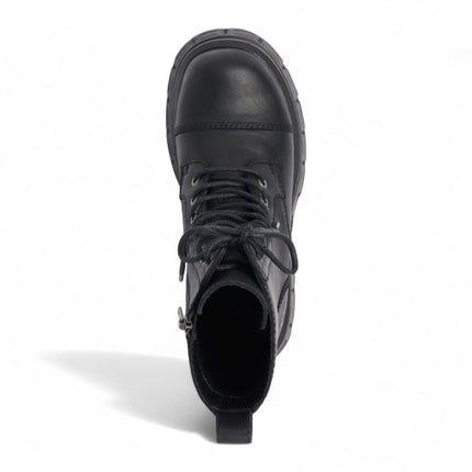 Windsorsmith Womens Black Mid-Calf Biker Leather Platform Combat Boots - Screaming