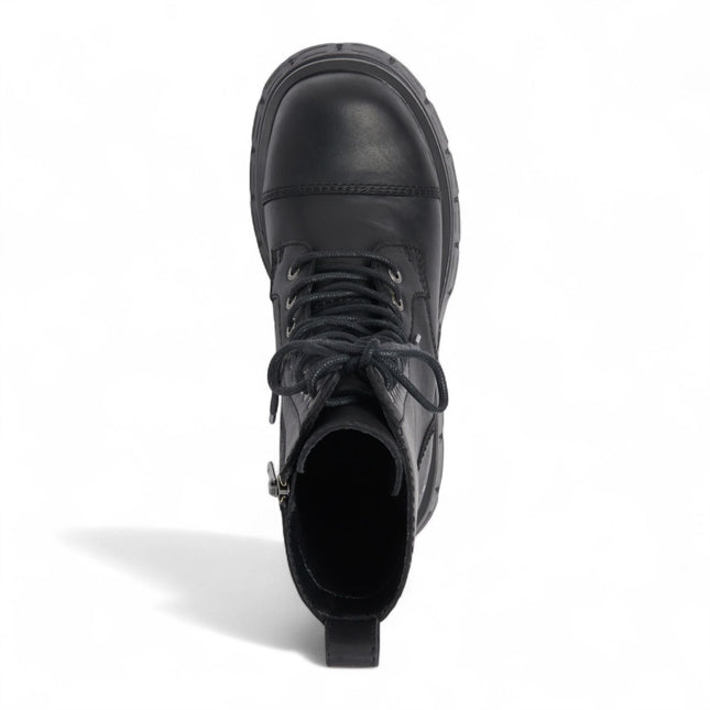 Windsorsmith Womens Black Mid-Calf Biker Leather Platform Combat Boots - Screaming