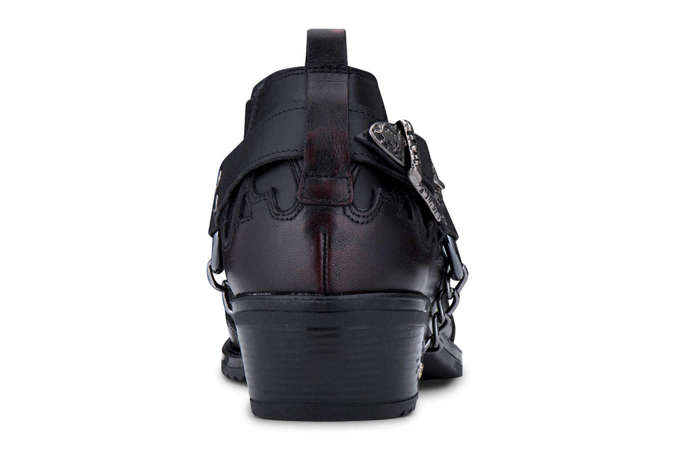 Men’S Black Leather Winklepicker Studded Western Biker Boots