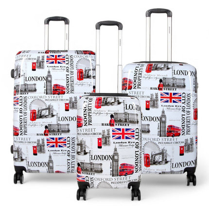 Strong Expandable Hard Shell 8 Wheel Suitcase Set Print Luggage Cabin Travel Bag