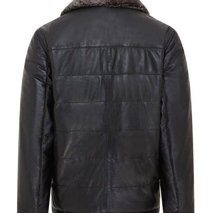 Men's Lamb Leather Puffer Bomber Warm Biker Jacket