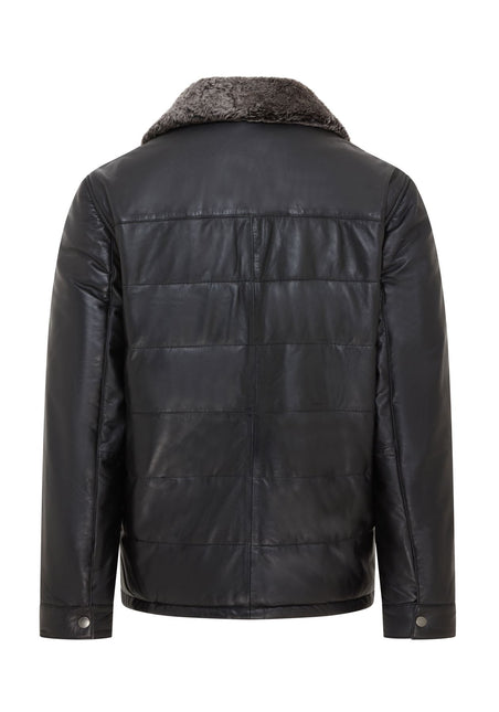 Men's Lamb Leather Puffer Bomber Warm Biker Jacket