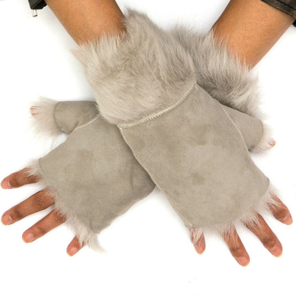 Womens Shearling  Mittens Fingerless Cuffs Toscana Suede Sheepskin Fur