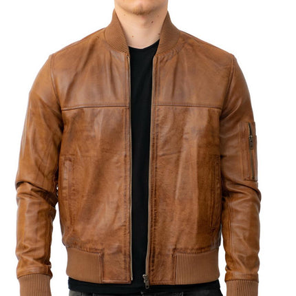 Mens Retro MA-1 Leather Bomber Jacket-Arlington