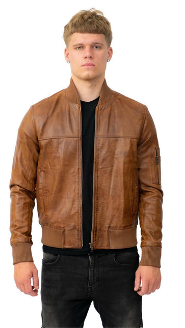 Mens Retro MA-1 Leather Bomber Jacket-Arlington
