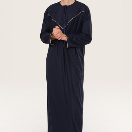 Men's Ramadan Navy Blue Moroccan Jubba Robe Djellaba Eid Thobe - TT-007