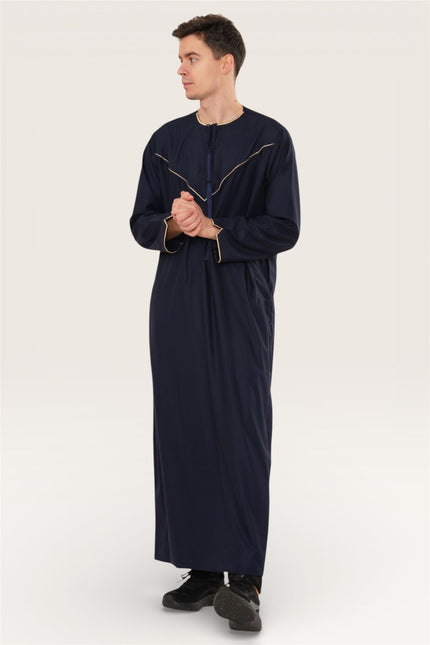 Men's Ramadan Navy Blue Moroccan Jubba Robe Djellaba Eid Thobe - TT-007