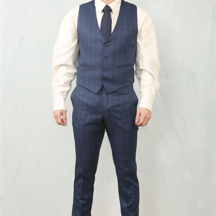 Men's 3 Piece Prince Of Wales Blue Suit Workwear