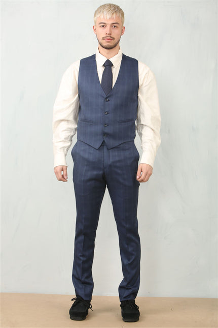 Men's 3 Piece Prince Of Wales Blue Suit Workwear