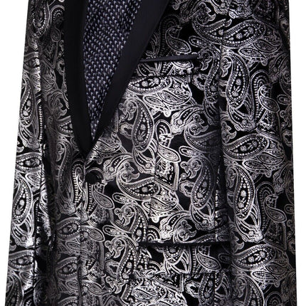 Mens Classic Silver Paisley Black Velvet Tuxedo Dinner Jacket Tailored Blazer