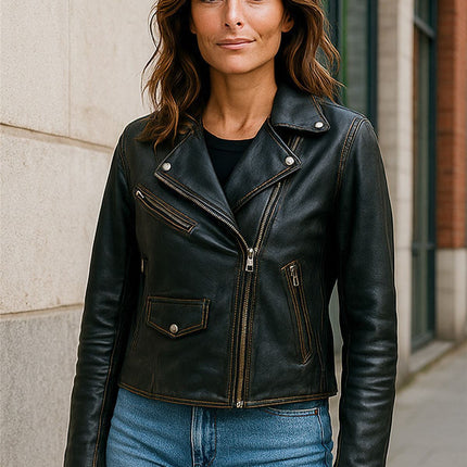 Women's Classic Brando Biker Leather Jacket - Broome
