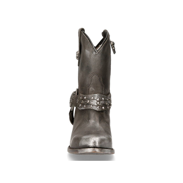 New Rock Black Leather Pointed Cowboy Boots - WSTM005-S1