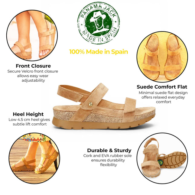 Panama Jack Women's Wedge Bark Brown Suede Leather Sandals - Selma B10