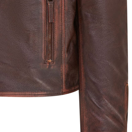 Mens Slim Fit Brando Style Double Cross Zip 100% Leather Biker Jacket