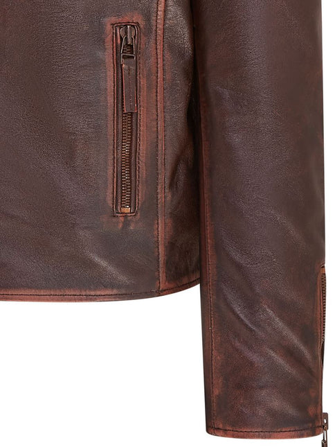 Mens Slim Fit Brando Style Double Cross Zip 100% Leather Biker Jacket