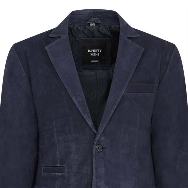 Mens Italian Navy Suede Leather Blazer Jacket - Aarau