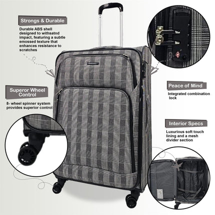 Soft Shell Cabin Suitcase 55 x 37 x 20 cm Lightweight Luggage Suitable for Easyjet, Ryanair