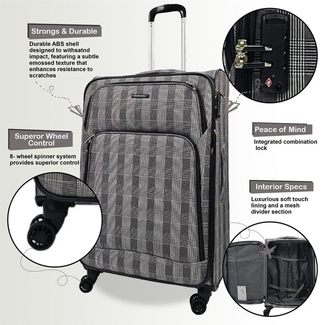 Soft Shell Cabin Suitcase 55 x 37 x 20 cm Lightweight Luggage Suitable for Easyjet, Ryanair