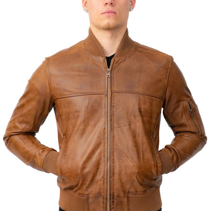 Mens Retro MA-1 Leather Bomber Jacket-Arlington