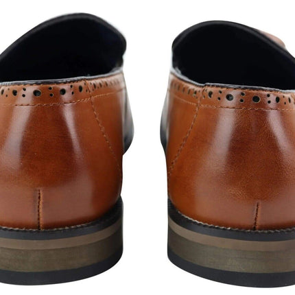 Mens Tasselled Tan Leather Tweed Slip On Loafers