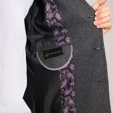 Men's Notched Lapel Collar Wool Blend Grey Overcoat