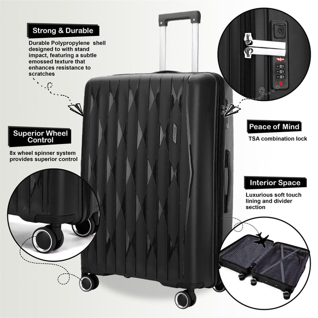 Robust Hard Shell Cabin Suitcase 37.5 x 20.5 x 55 cm TSA Luggage Suitable for Easyjet, Ryanair, Wizzair