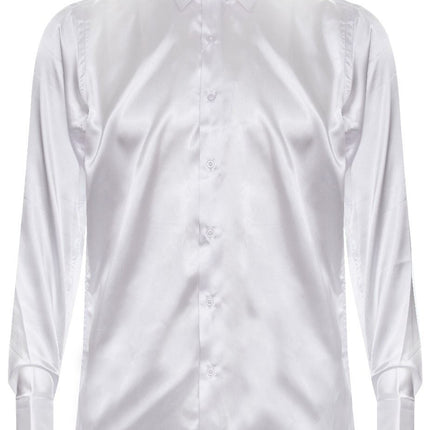 Mens White Satin Silk Shirt Smart Casual Button Down Cuff Tailored Fit