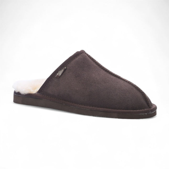 Men's Genuine Sheepskin Brown Suede Mule Winter Warm Non-Slip - Highland