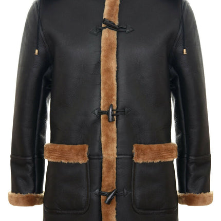 Mens Winter Sheepskin Hooded Duffle Coat-Helsinki