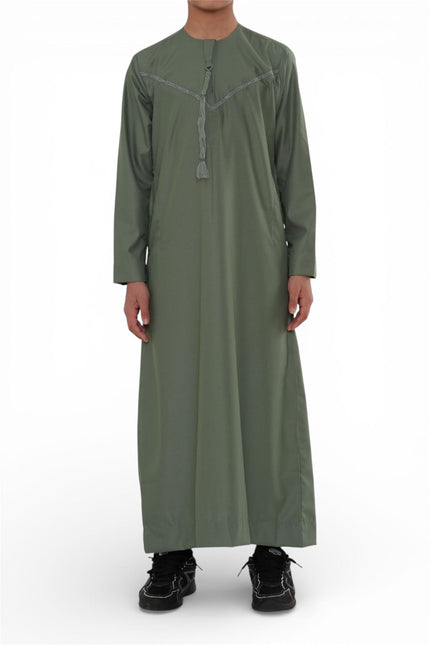 Kids Boys Ramadan Eid Olive Green Moroccan Jubba Robe Djellaba Thobe - K-TT008