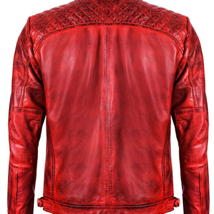 Men's Vintage Leather Quilted Biker Jacket-Monaco