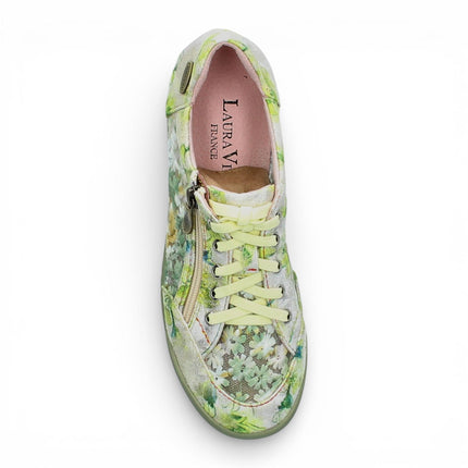 Laura Vita Women's Tivanao-05 Yellow Floral Leather Trainers Zip Sneaker Shoes
