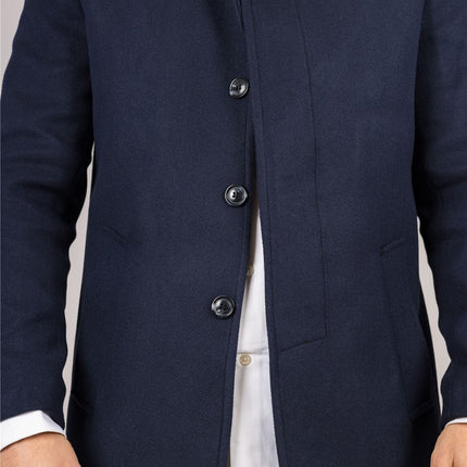 Men's Wool Blend Classic Collar Navy Overcoat