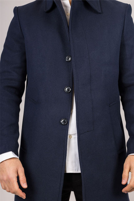 Men's Wool Blend Classic Collar Navy Overcoat