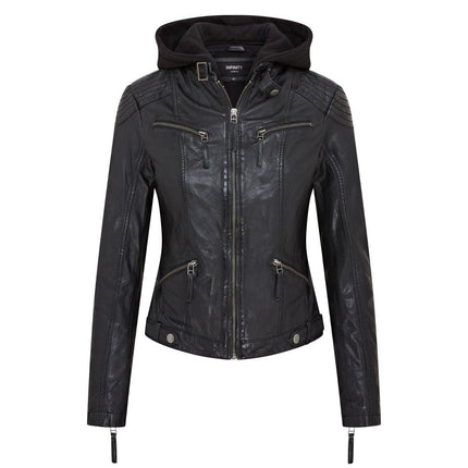 Womens Hooded Classic Biker Jacket - Brazzaville