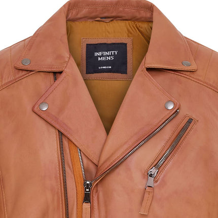 Mens Slim Fit Brando Style Double Cross Zip 100% Leather Biker Jacket