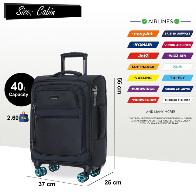 Soft Shell 1680D Cabin Suitcase 56x37x25cm 8 Wheel TSA Lock Luggage