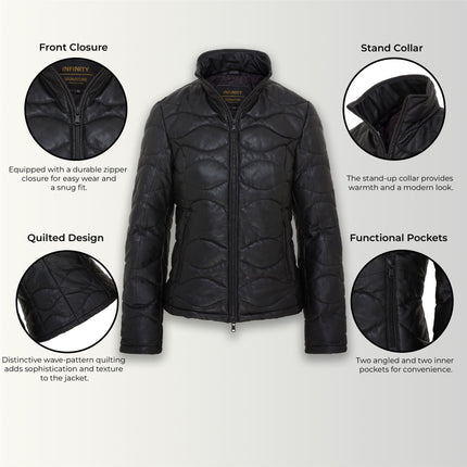 Womens Puffer Warm Quilted Leather Bomber Jacket