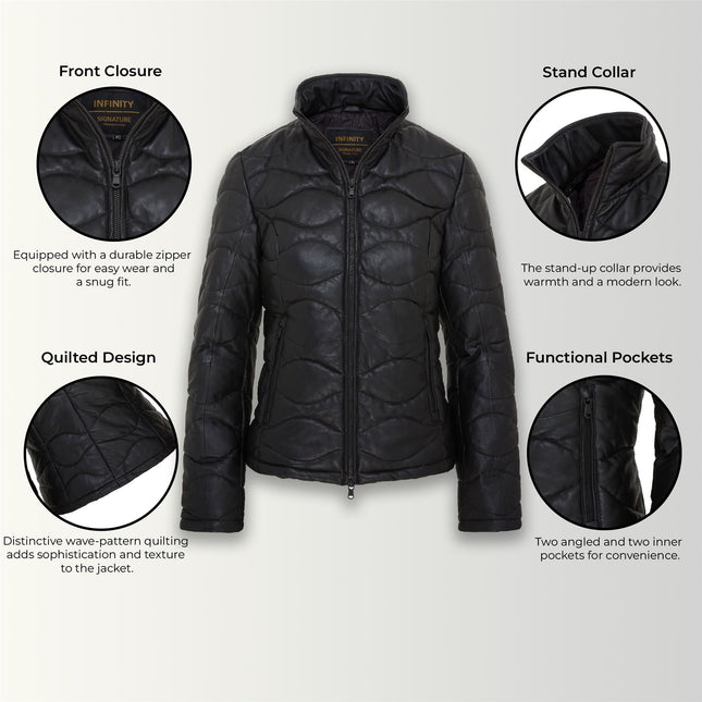 Womens Puffer Warm Quilted Leather Bomber Jacket