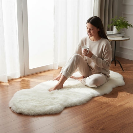 Genuine Sheepskin Ivory Double Natural Fluffy Silky Soft Real Wool Rug