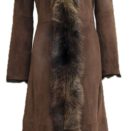 Womens Suede Toscana Sheepskin Hooded Trench Coat-Rushden