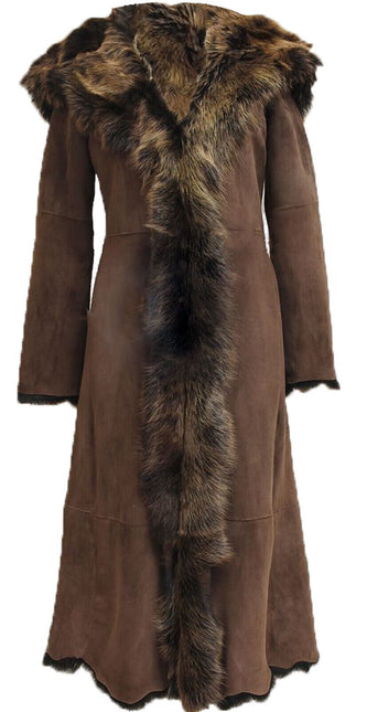 Womens Suede Toscana Sheepskin Hooded Trench Coat-Rushden