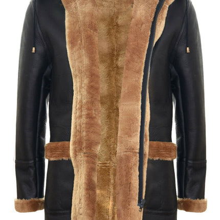 Mens Winter Sheepskin Hooded Duffle Coat-Helsinki