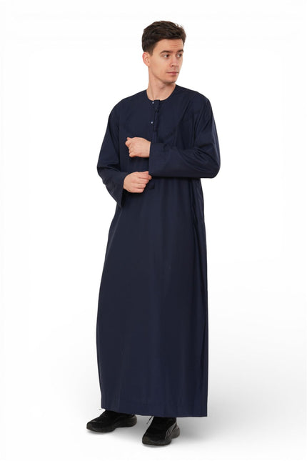 Men's Eid Navy Blue Moroccan Jubba Robe Djellaba Ramadan Eid Thobe - HM11