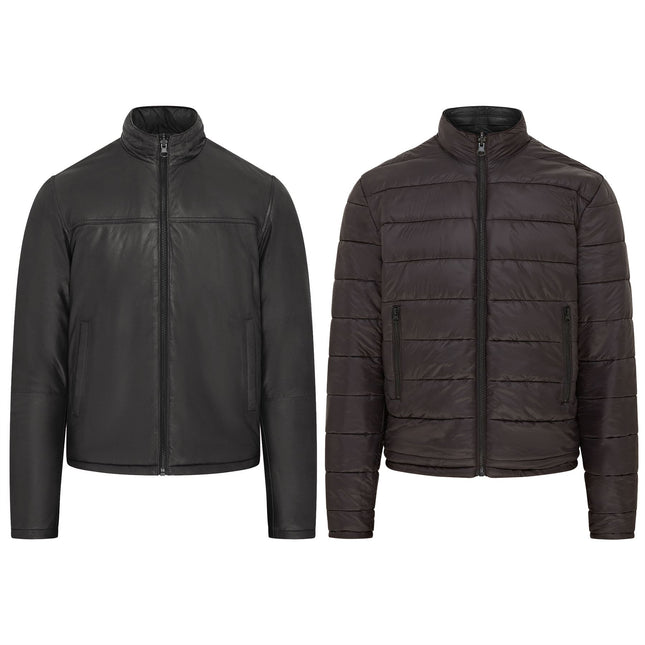 Mens Reversible Hooded Leather Jacket Premium Lambskin Napa