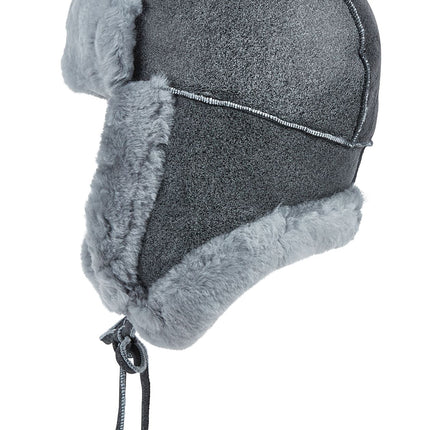 Mens Grey RAF Aviator Suede Sheepskin B-55 Trapper Hat Winter Warm Leather Navigator Hat