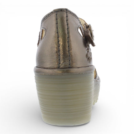 Fly London Women's Yuna Bronze Brown Leather Wedge Sandals