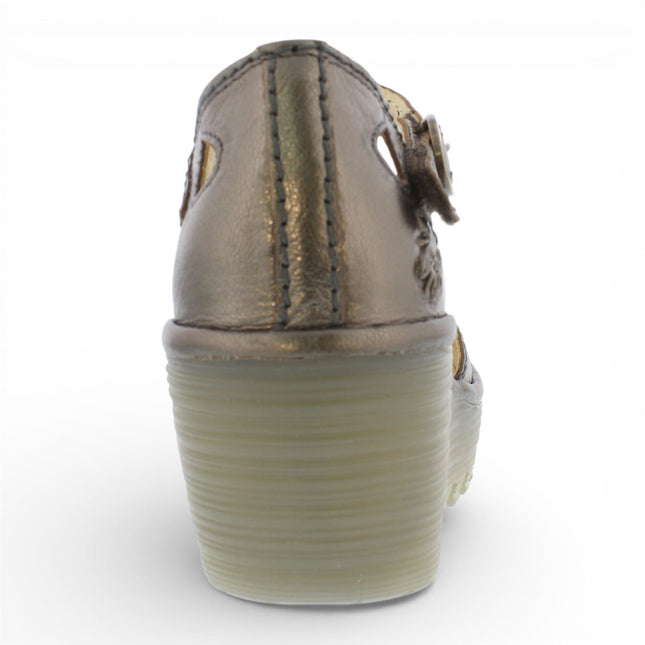 Fly London Women's Yuna Bronze Brown Leather Wedge Sandals