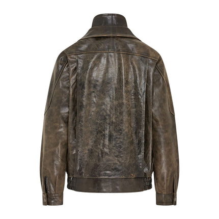 Womens Leather Biker Blouson Oversized Jacket - Big Bomber